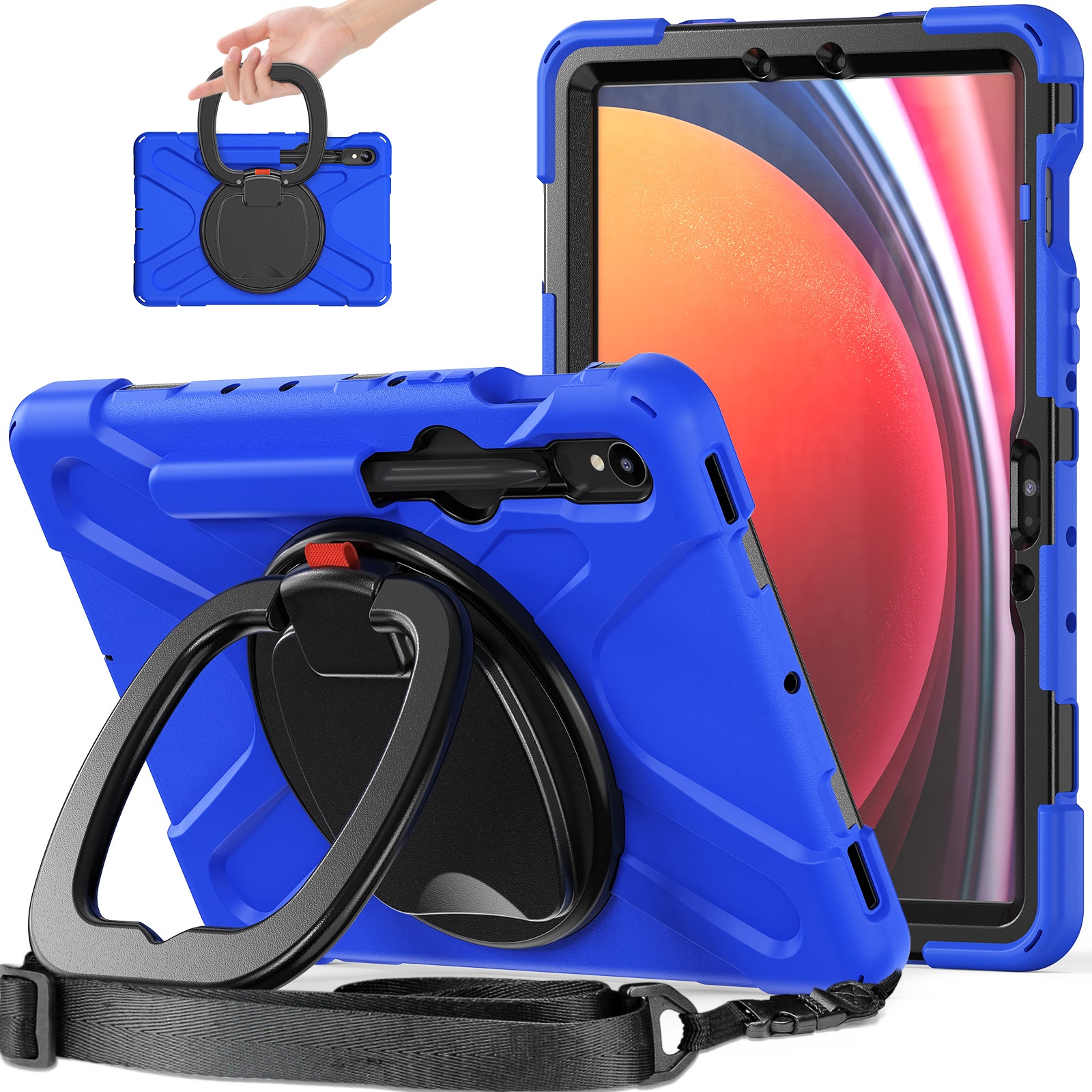 Til Samsung Galaxy Tab S9 S8 S7 PC Silikone Beskyttelsesetui Roterende Kickstand Robust tabletcover med skulderrem Til Samsung Galaxy Tab S9 S8 S7 PC Silikone Beskyttelsesetui Roterende Kickstand Robust tabletcover med skulderrem